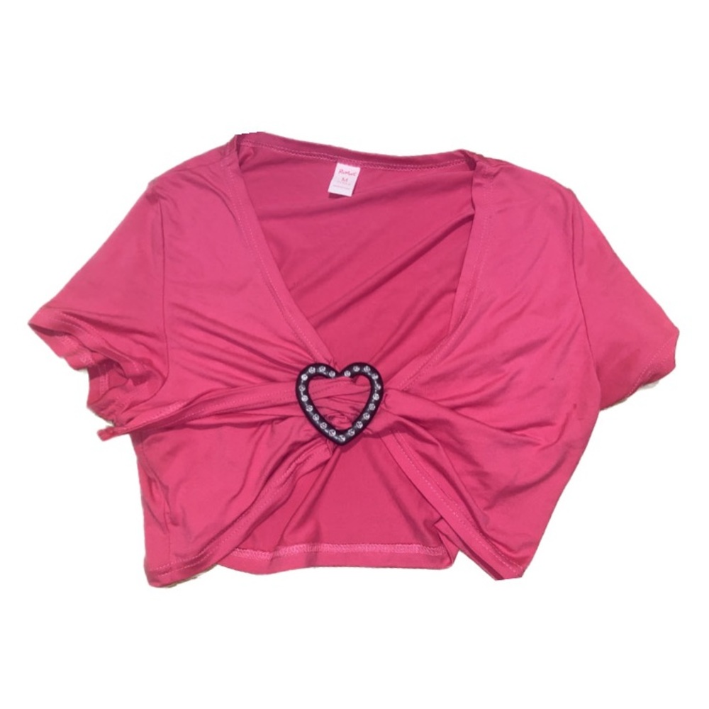 Pink tie top with rhinestone heart buckle🩷